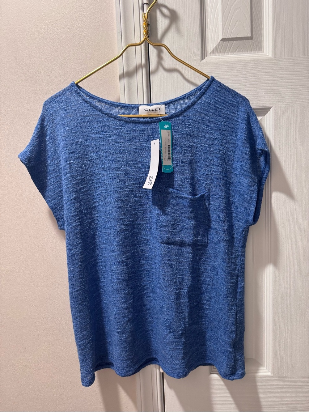 NWT Gilli Rachel Blue Knit Pocket Tee Medium